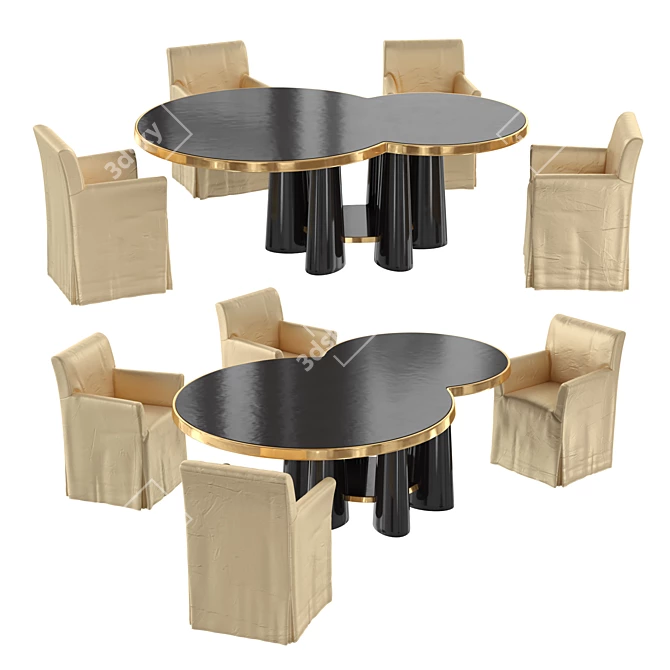 Modern Central Table & Chair Set 3D model image 1