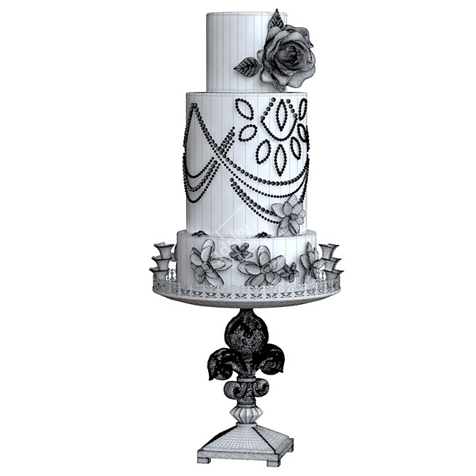 Elegant Bliss Wedding Cake 3D model image 3