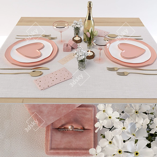 Title: Love's Proposal: Romantic Restaurant Table for Two 3D model image 1