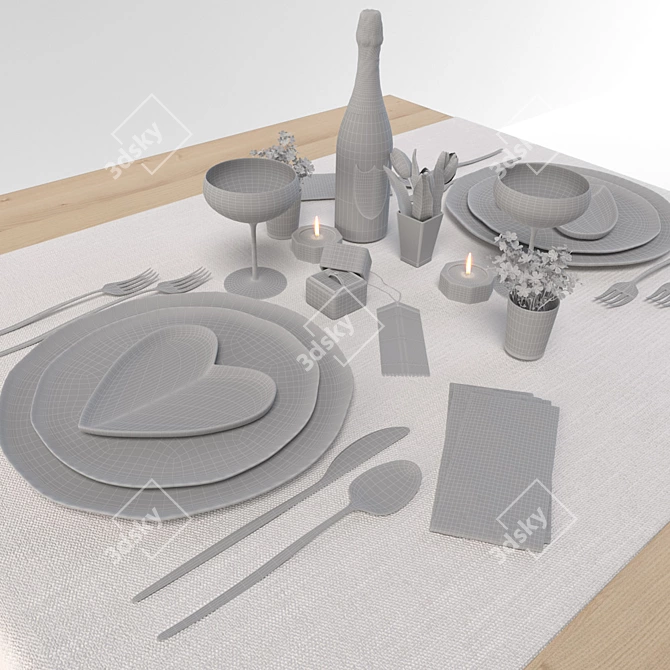 Title: Love's Proposal: Romantic Restaurant Table for Two 3D model image 3