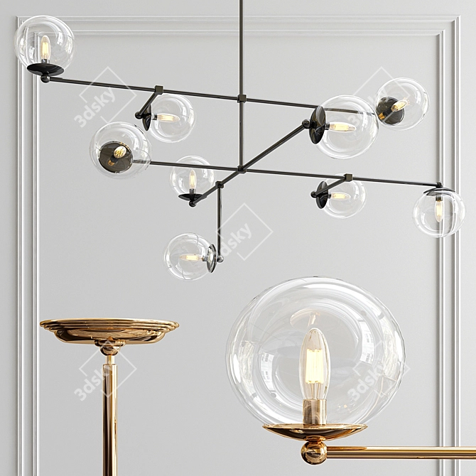 Elegant 9-Light Bronze Chandelier 3D model image 1