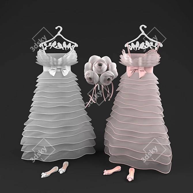 Elegant White and Pink Wedding Ensemble 3D model image 1