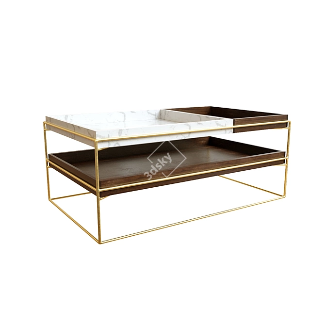 Stylish Marble & Metallic Coffee Table 3D model image 1