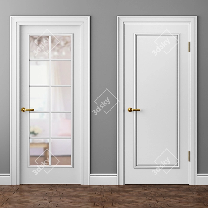 Elegant Volkhovets Paris Double Doors 3D model image 2