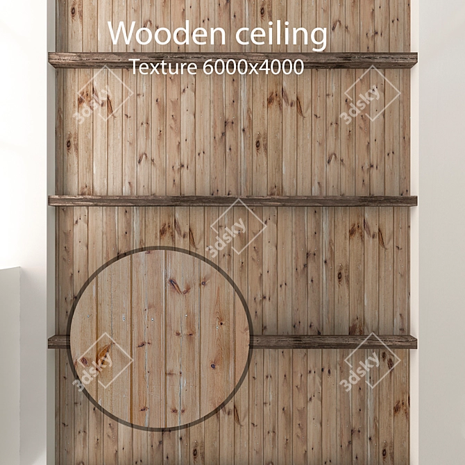 Rustic Wooden Ceiling with Beams 3D model image 1