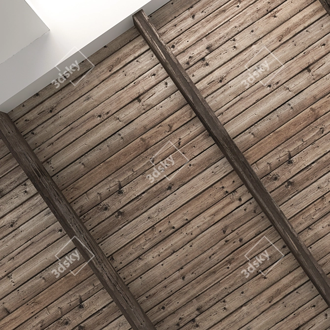 Rustic Wood Ceiling with Beams 3D model image 2