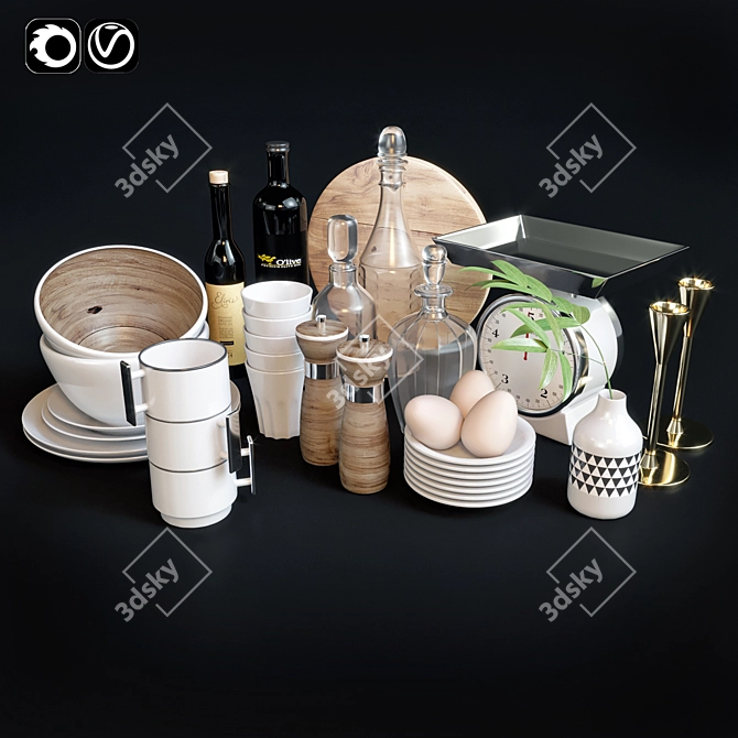 Sleek Kitchen Essentials Set 3D model image 1