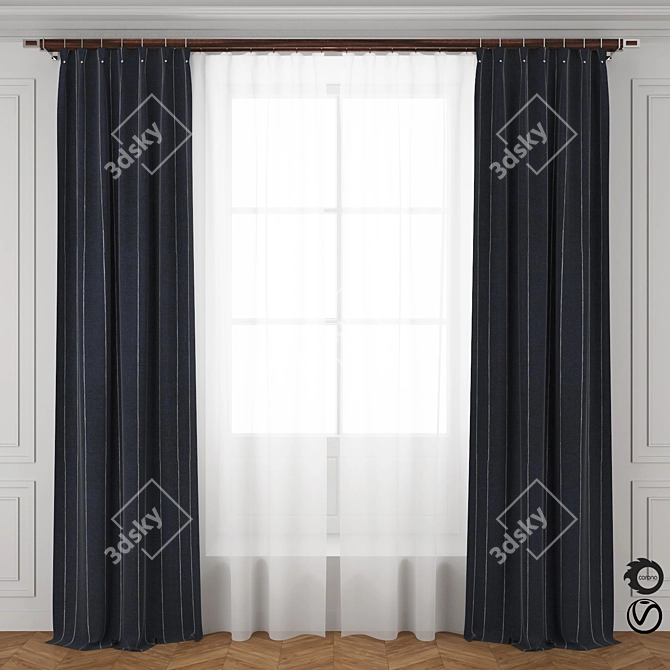 Stripe Blue Curtain 3D model image 1