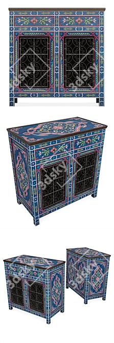 Moroccan-inspired Hand-Painted Cedar Dresser 3D model image 2