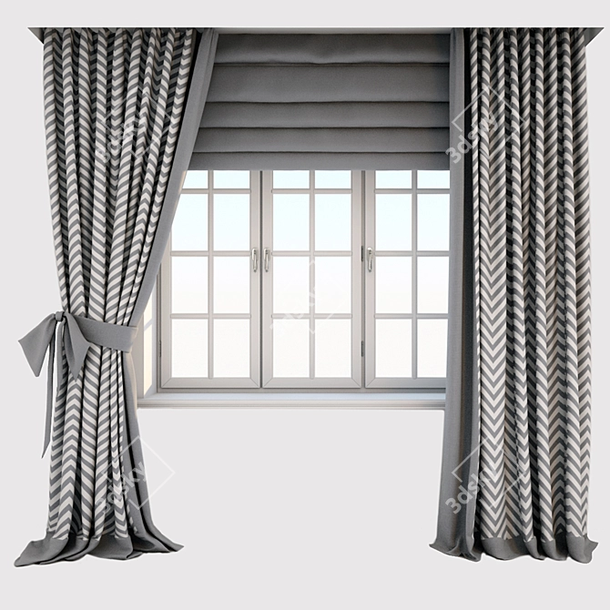 Zigzag Print Two-Tone Curtains 3D model image 1