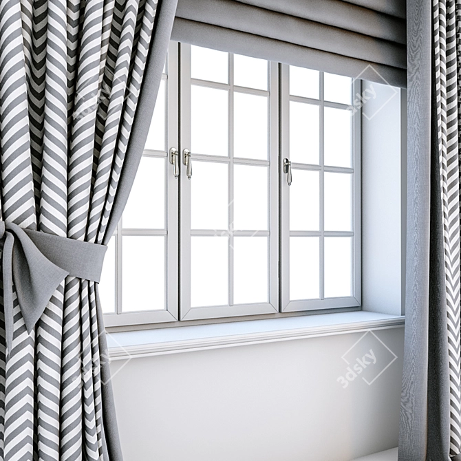 Zigzag Print Two-Tone Curtains 3D model image 2
