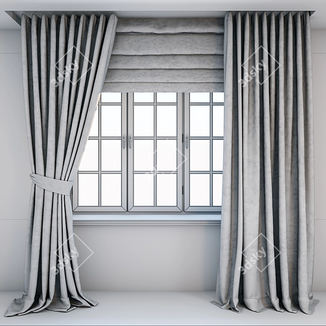 Elegant Dark Brown Floor-Length Curtains 3D model image 3