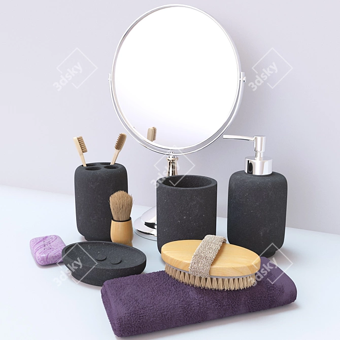 Minimalist Grey Bathroom Set 3D model image 2