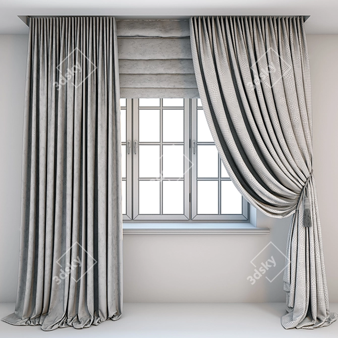 Silk Floor-length Beige Curtains 3D model image 3