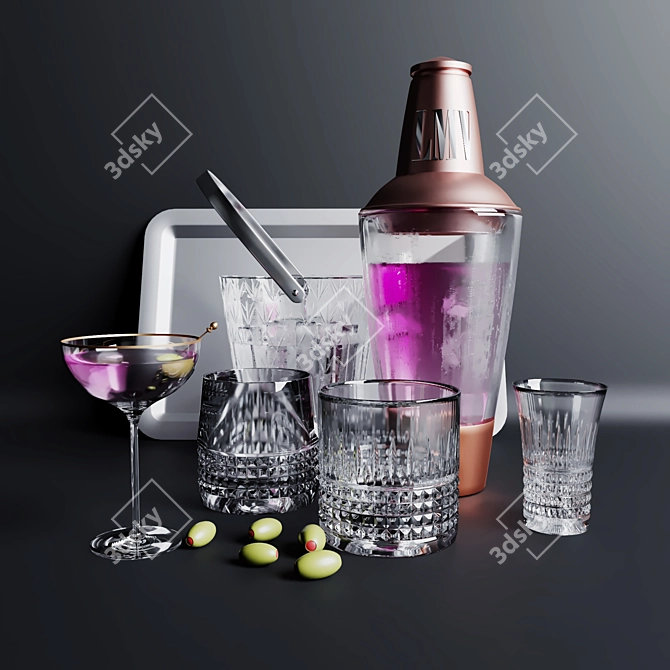 Title: Elegant Crystal Barware Set 3D model image 1
