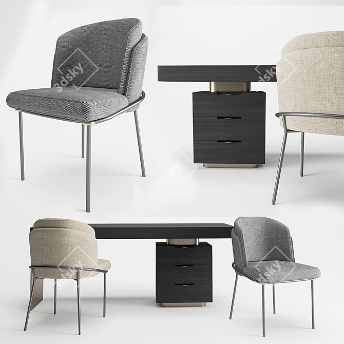 Minotti Furniture Set: Fil Noir Chair, Carson Table 3D model image 1