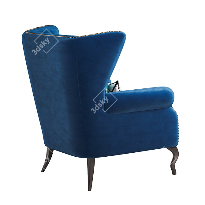 Luxurious Navy Blue Royale Wing Chair 3D model image 2