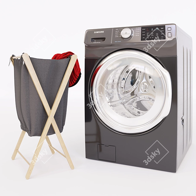 Efficient LG Front Load Washer & Bamboo Laundry Hamper 3D model image 1