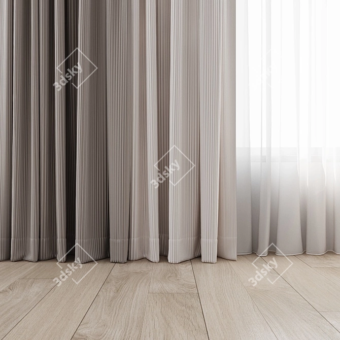 Elegant 4-Piece Curtain Set 3D model image 2