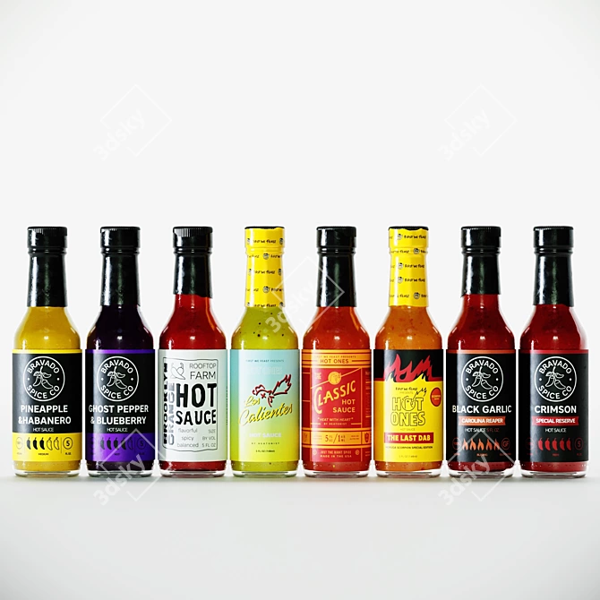 Flavorful Fire: 8-Bottle Hot Sauce Set 3D model image 1