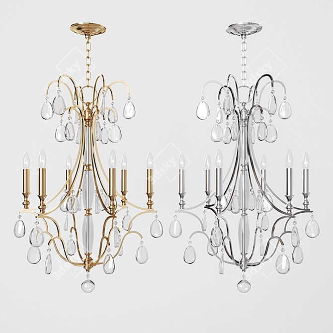 Elegant Crawford Chandelier in Aged Brass or Polished Nickel 3D model image 1