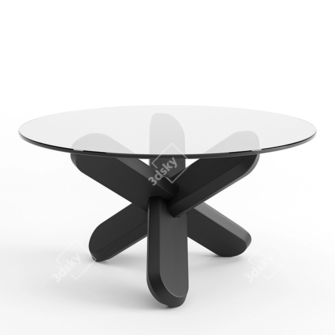 Sleek Oak and Black Ding Coffee Table 3D model image 2