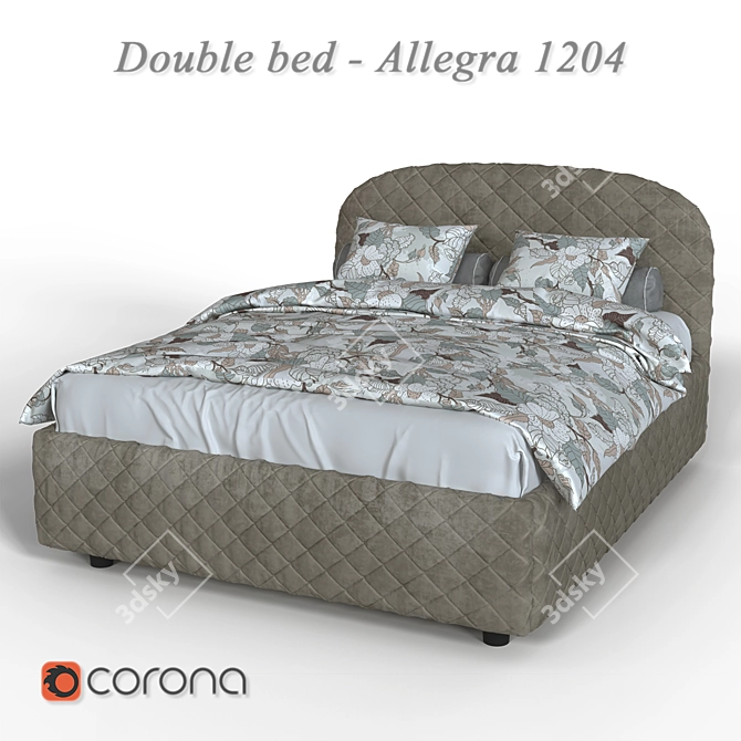 Title: Modern Square Quilt Upholstered Bed 3D model image 1