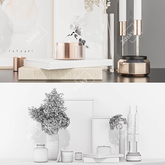 Boho Bliss: Hydrangea & Pampas Grass Decor Set 3D model image 3