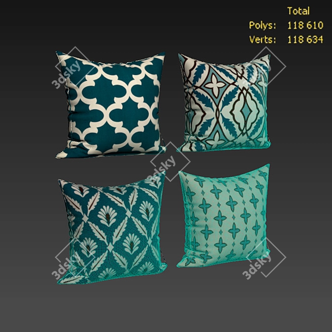 Blue and Beige Decorative Pillow Set 3D model image 2