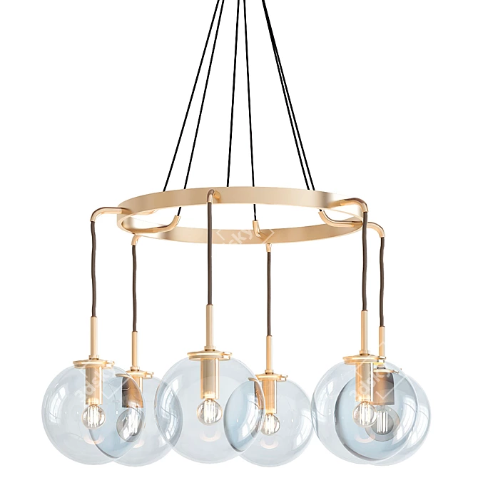 Vintage Brass Round Chandelier 3D model image 1