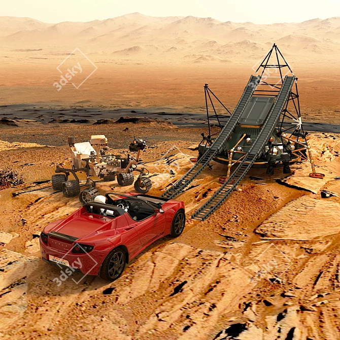 Mars Meeting: Curiosity Rover & Starman 3D model image 3