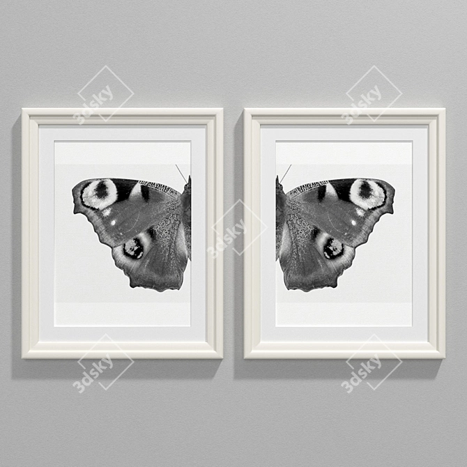 Elegant Monochrome Butterfly Art 3D model image 1