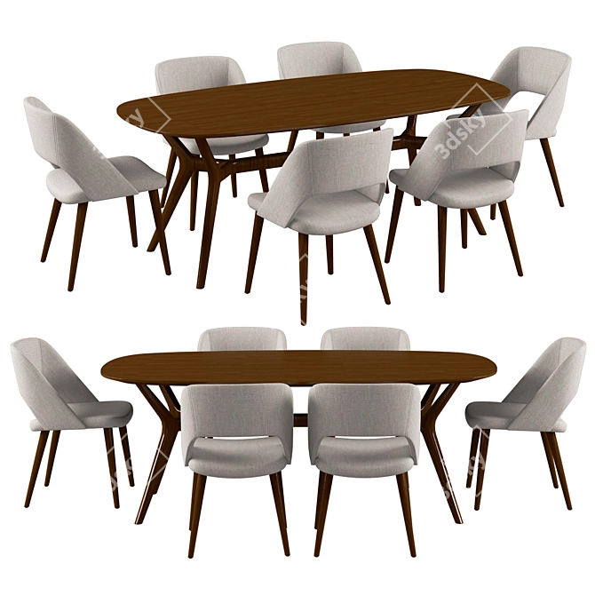 Modern Zoe Table & Sixty Chair Set 3D model image 1