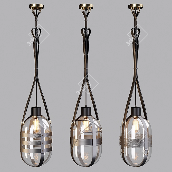 Tied-UP Romance Pendant: Czech Glass & Leather Luminaire 3D model image 2