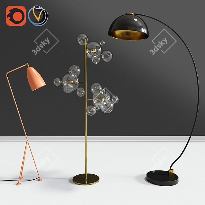 Contemporary Floor Lamp Set 3D model image 1