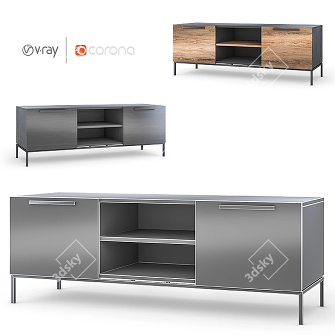 Modern Rigby 55" Small Wenge Media Console 3D model image 2