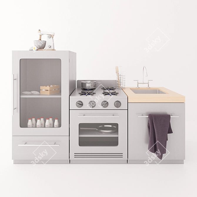 Gourmet Wooden Kitchen Set 3D model image 1