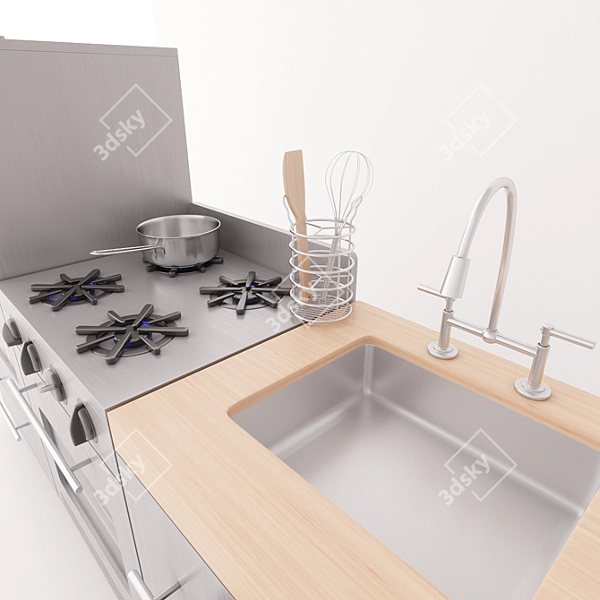 Gourmet Wooden Kitchen Set 3D model image 2