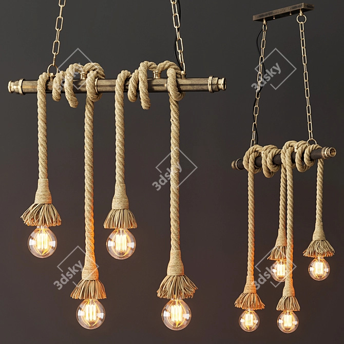 Industrial Loft Pendant Light (4 Edison Bulbs) 3D model image 3