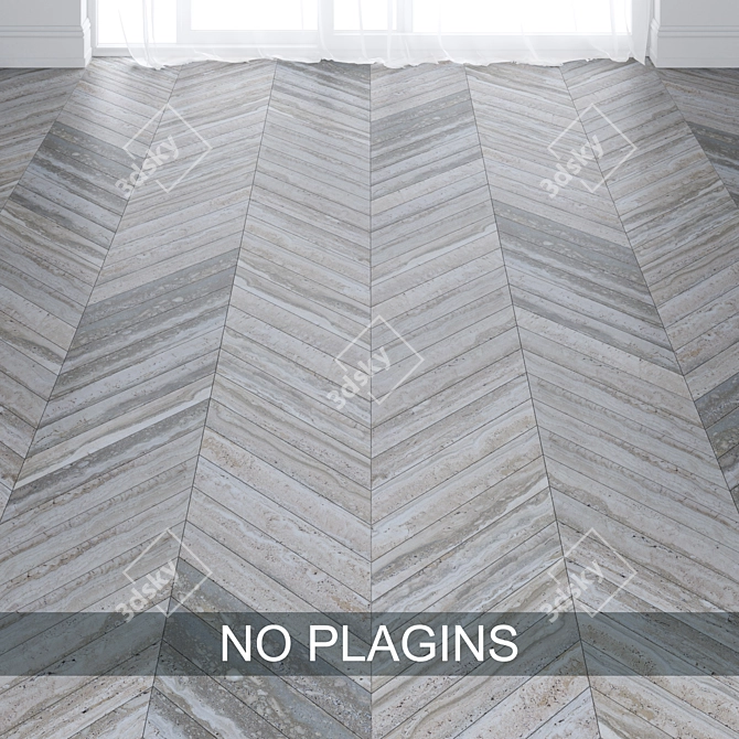 Beige Marble Tiles: Chevron & Herringbone 3D model image 2