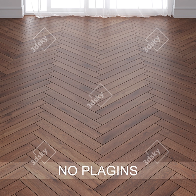 Walnut Wood Parquet Tiles: Chevron & Herringbone 3D model image 1