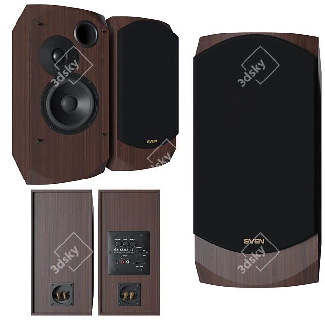SVEN-BF-21: 2.0 RCA Powered Wood Speaker with 40W RMS 3D model image 1