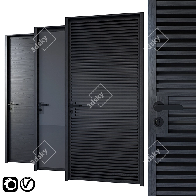 Sleek Black Modern Doors 3D model image 1