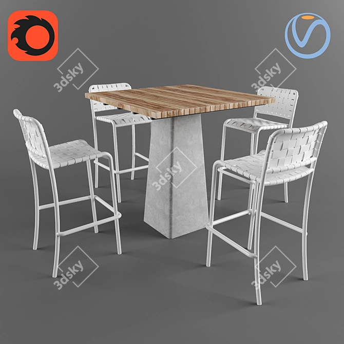 Outdoor Garden Bar Stool Set 3D model image 1