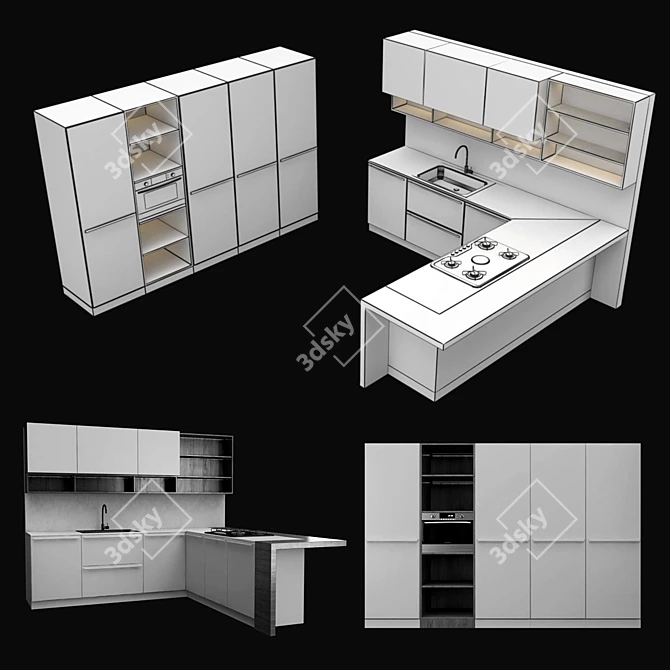 Sleek Modern Kitchen Set 3D model image 3