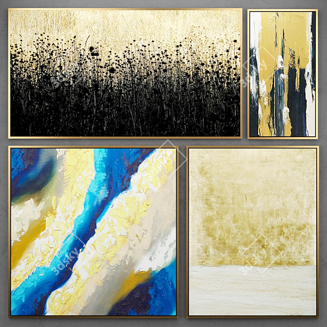 Abstract Gold Paintings | Set of 3 3D model image 1