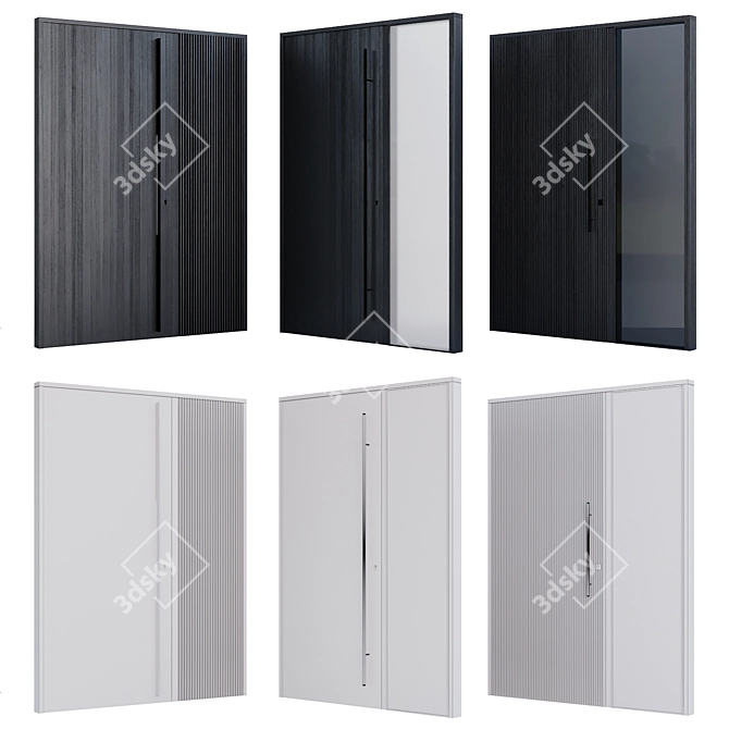 Modern Black Wood Entrance Door with Glass 3D model image 2