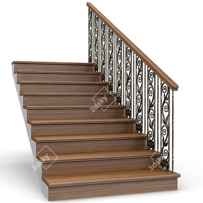 Elegant Wrought Iron Railings 3D model image 4