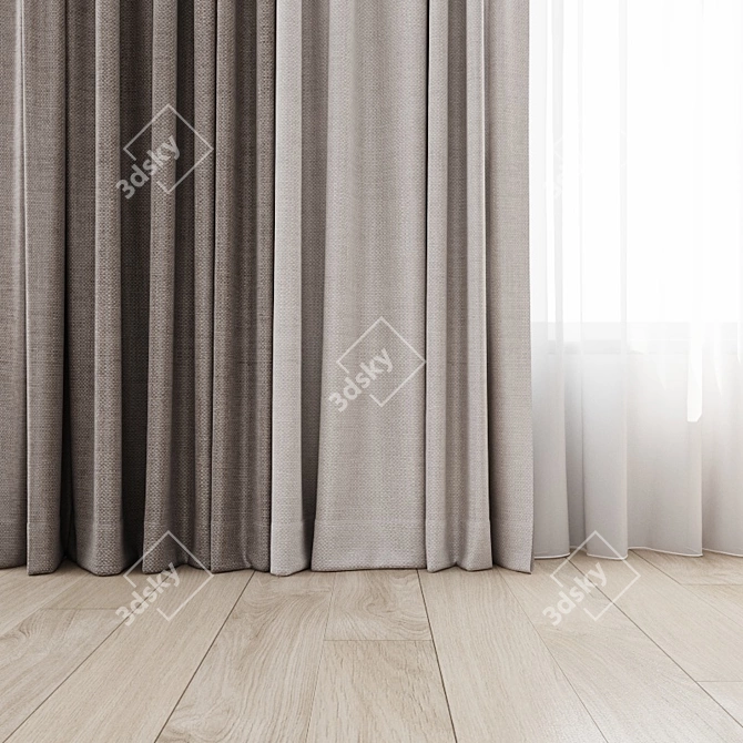 Chic Curtain Set: 4 Window Treatments 3D model image 2