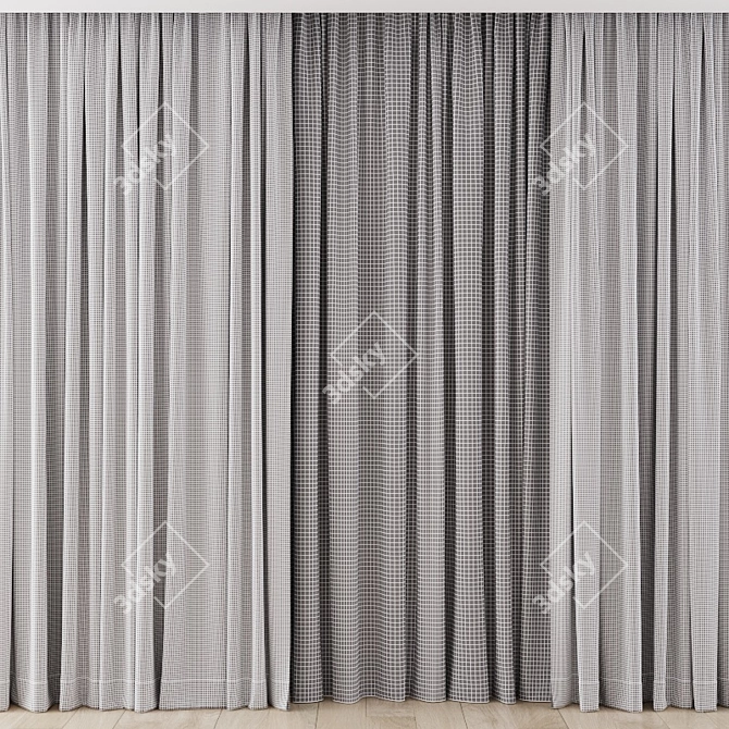 Chic Curtain Set: 4 Window Treatments 3D model image 3